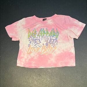 Women’s cropped Pink Tie-Dye Def Lepard